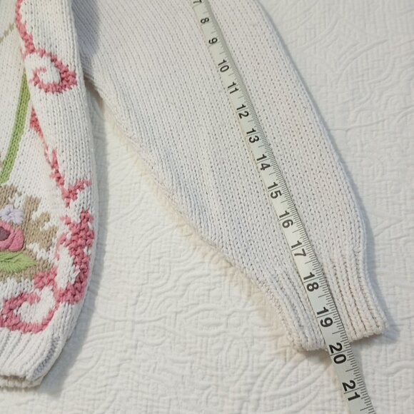 Vintage Basket Of Yarn 90s Sweater Womens L Floral Design Bohemia Boho - Picture 12 of 12